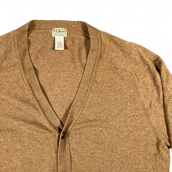 Vintage LL Bean Sweater Adult 2XL Brown Cardigan Lambswool Knit Pockets Y2K - Picture 2 of 11
